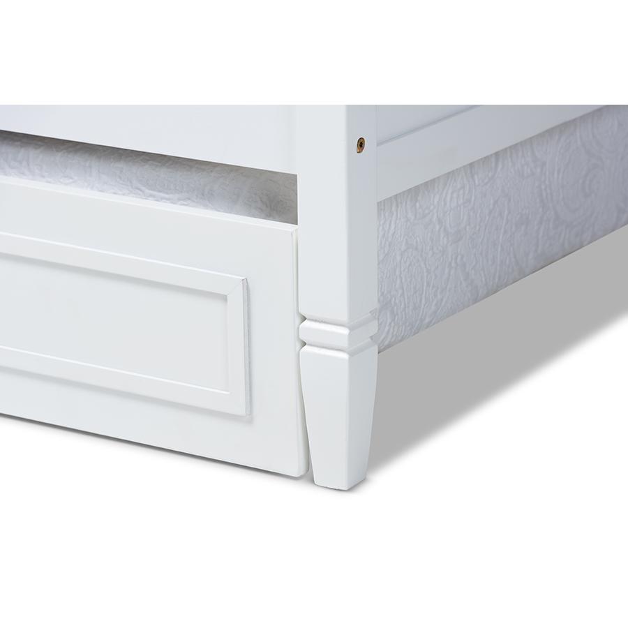 Traditional White Twin Daybed with Trundle, Pinewood Frame, Stylish Design