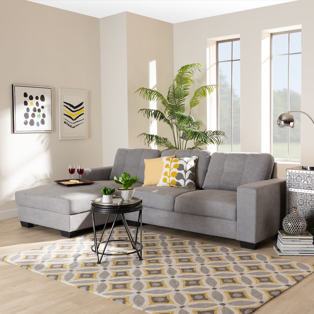 Light Grey Fabric Upholstered Sectional Sofa with Left Facing Chaise