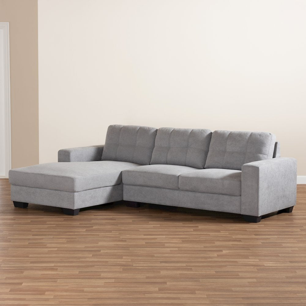 Light Grey Fabric Upholstered Sectional Sofa with Left Facing Chaise
