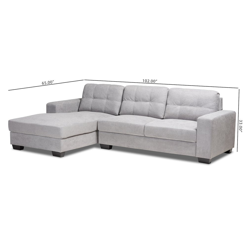 Light Grey Fabric Upholstered Sectional Sofa with Left Facing Chaise
