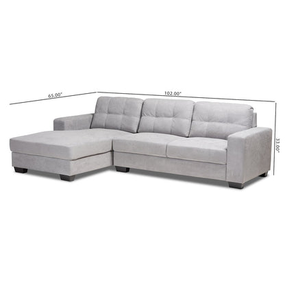 Light Grey Fabric Upholstered Sectional Sofa with Left Facing Chaise