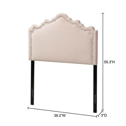 Light Pink Velvet Twin Size Headboard with Foam Padding and Metal Legs