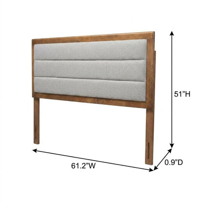 Walnut Brown Wood Queen Headboard with Channel Tufted Fabric Foam Upholstery