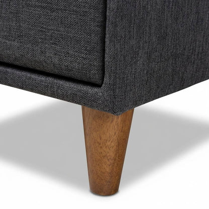 Mid-Century Modern Charcoal Fabric Nightstand with Wood Frame and Storage