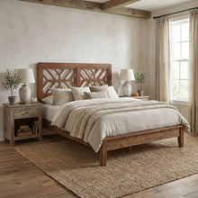 Wood Geometric Cutout Headboard in Walnut Brown with Adjustable Legs
