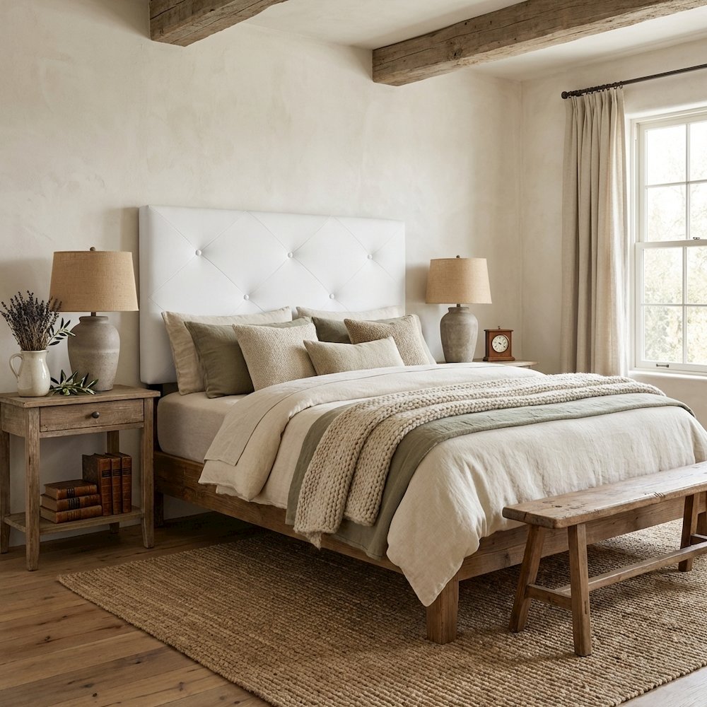 White Faux Leather Twin Headboard, Upholstered Padding, Contemporary Style