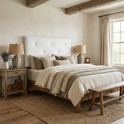 White Faux Leather Twin Headboard, Upholstered Padding, Contemporary Style