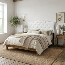 White Faux Leather Headboard, Button-Tufted Scalloped Design, Hardwood Frame