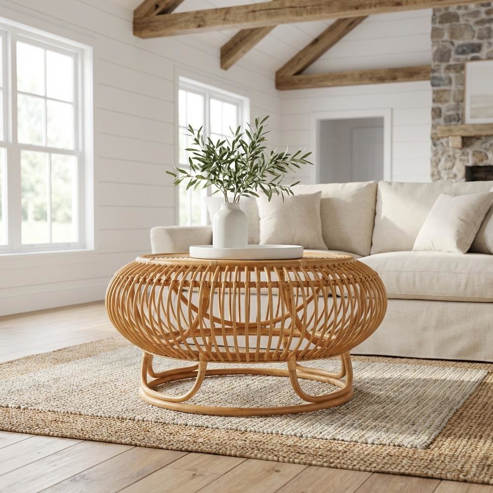 Genuine Rattan Coffee Table Light Honey Legs with Bohemian Style