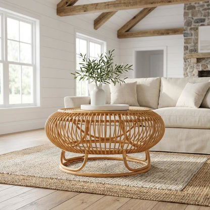 Genuine Rattan Coffee Table Light Honey Legs with Bohemian Style
