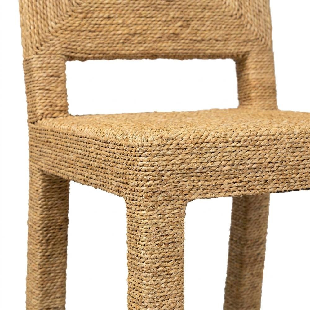 Seagrass and Mahogany Wood Boho Woven Dining Chair for Dining Room, Natural