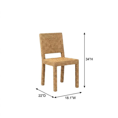 Seagrass and Mahogany Wood Boho Woven Dining Chair for Dining Room, Natural