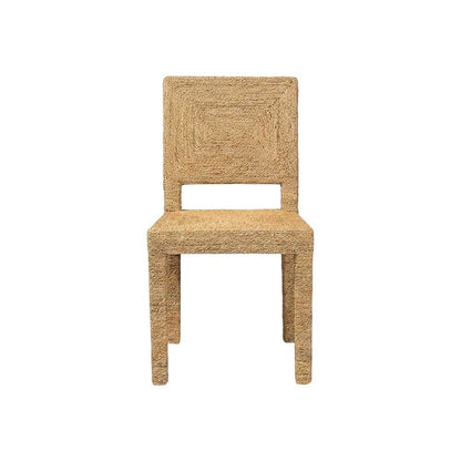 Seagrass and Mahogany Wood Boho Woven Dining Chair for Dining Room, Natural