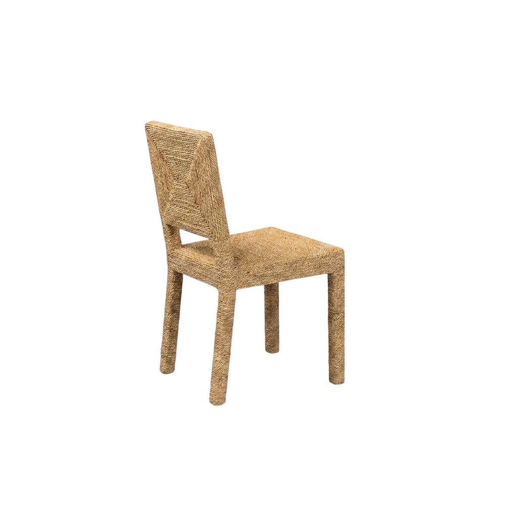 Seagrass and Mahogany Wood Boho Woven Dining Chair for Dining Room, Natural