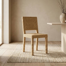 Seagrass and Mahogany Wood Boho Woven Dining Chair for Dining Room, Natural
