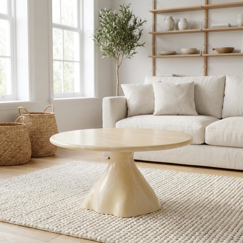 Cream Marbled Resin Coffee Table with Fiber-Reinforced Plastic Legs