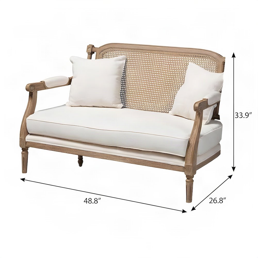 Cotton-Blend Fabric Loveseat, French Provincial Mahogany Legs, Ivory/Oak