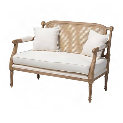 Cotton-Blend Fabric Loveseat, French Provincial Mahogany Legs, Ivory/Oak