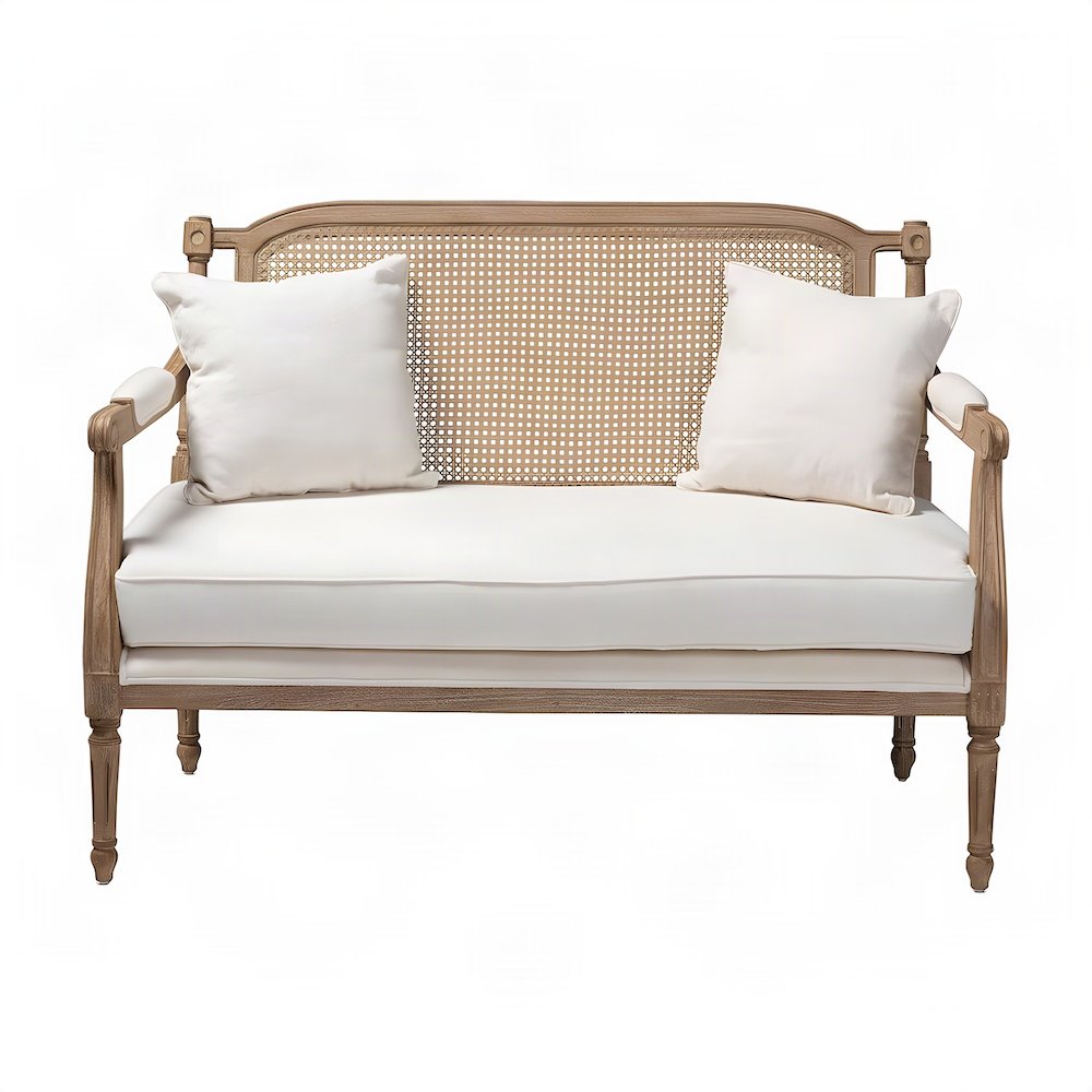 Cotton-Blend Fabric Loveseat, French Provincial Mahogany Legs, Ivory/Oak