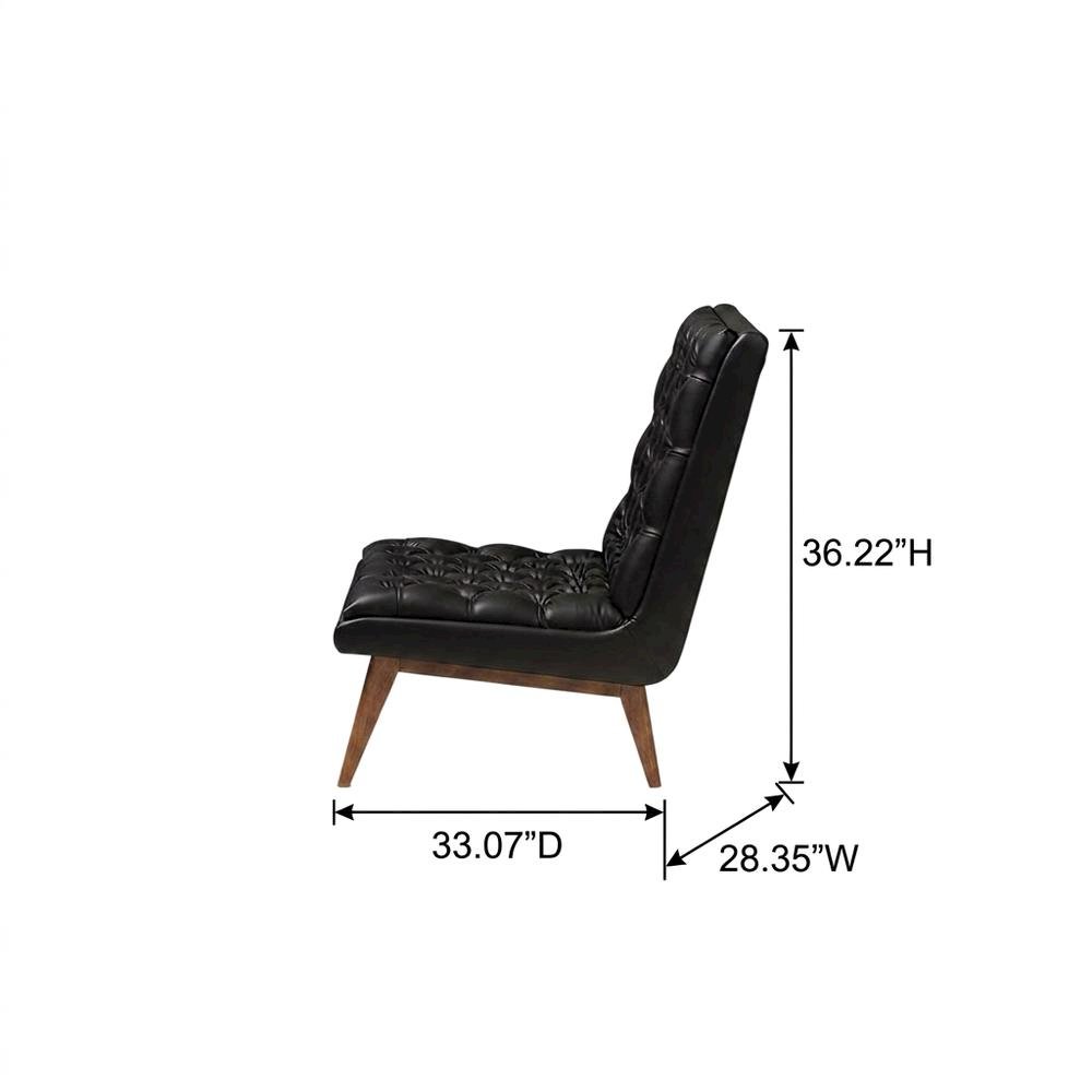 Faux Leather Mid-Century Modern Accent Lounge Chair with Walnut Wood Legs, Black