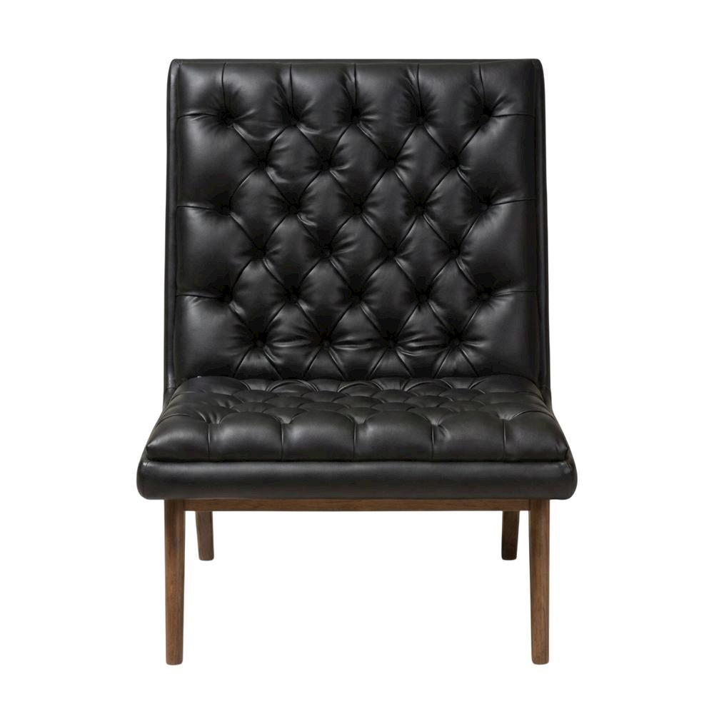 Faux Leather Mid-Century Modern Accent Lounge Chair with Walnut Wood Legs, Black