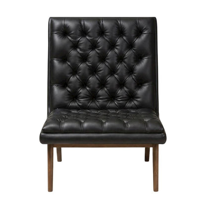 Faux Leather Mid-Century Modern Accent Lounge Chair with Walnut Wood Legs, Black
