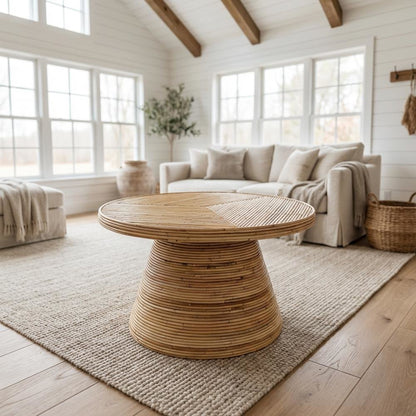 Authentic Rattan Coffee Table with Mahogany Wood Frame and Durable Plywood Top
