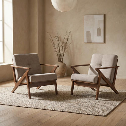 Mid-Century Modern Fabric Tufted Lounge Chair, Accent Chair, Light