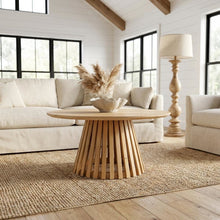 Warm Brown Acacia Wood Coffee Table with Modern Slatted Design and Durable Legs