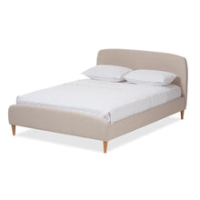 Light Beige Fabric Upholstered Queen Platform Bed with Mid-Century Style