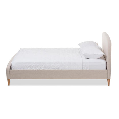 Light Beige Fabric Upholstered Queen Platform Bed with Mid-Century Style