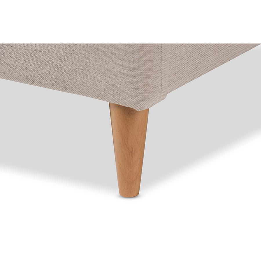 Light Beige Fabric Upholstered Queen Platform Bed with Mid-Century Style