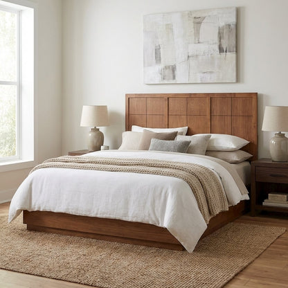 Rustic Brown King Size Headboard with Rubberwood Frame and Ash Veneer