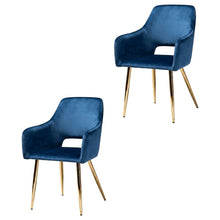 Polyester Upholstered Metal Dining Chairs, Navy Blue/Gold, Set of 2