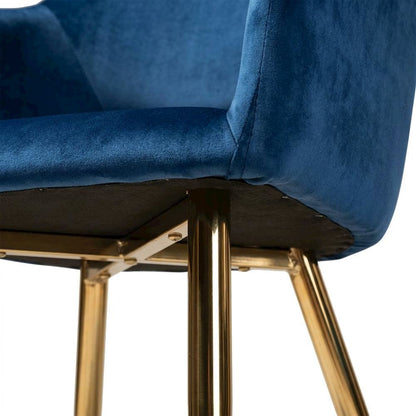 Polyester Upholstered Metal Dining Chairs, Navy Blue/Gold, Set of 2