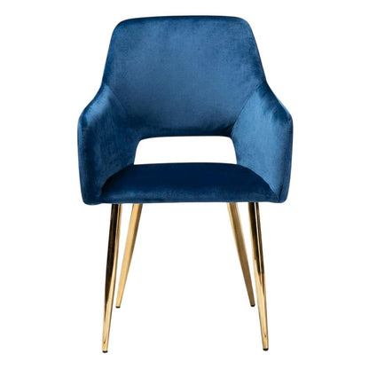 Polyester Upholstered Metal Dining Chairs, Navy Blue/Gold, Set of 2
