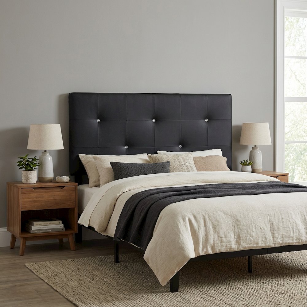 Black Faux Leather Twin Headboard with Padded Upholstery and MDF Frame