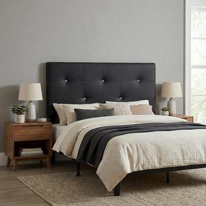 Black Faux Leather Twin Headboard with Padded Upholstery and MDF Frame