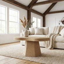 Warm Brown Jute Coffee Table with Handwoven Textured Top and MDF Frame