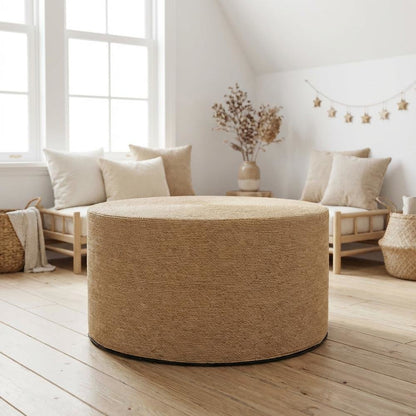 Round Handwoven Authentic Jute Coffee Table with Boho Style and Sturdy Build