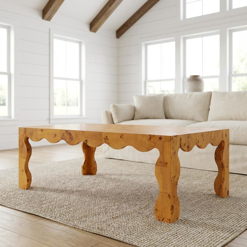 Organic Burl Wood Coffee Table with Light Mappa Legs and Modern Design