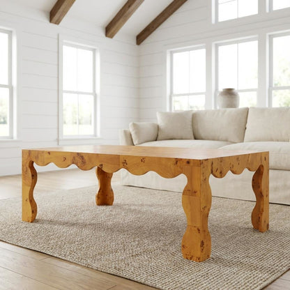 Organic Burl Wood Coffee Table with Light Mappa Legs and Modern Design
