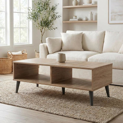 Light Grey and Oak Coffee Table with Particle Board Surface and Modern Style