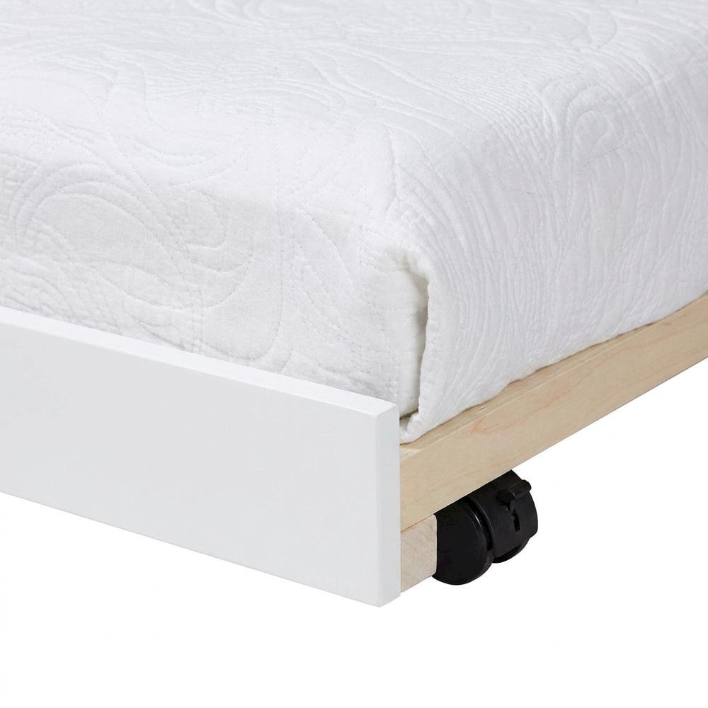Solid Rubberwood Low-Profile Rolling Twin Trundle Bed Frame Only, White