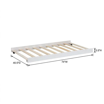 Solid Rubberwood Low-Profile Rolling Twin Trundle Bed Frame Only, White