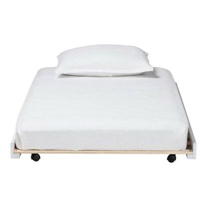 Solid Rubberwood Low-Profile Rolling Twin Trundle Bed Frame Only, White