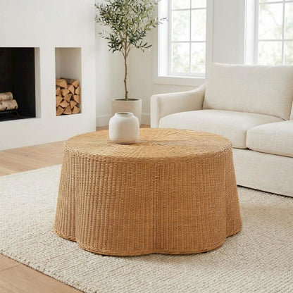 Honey Rattan Coffee Table with Metal Frame Bohemian Style Warm Accent