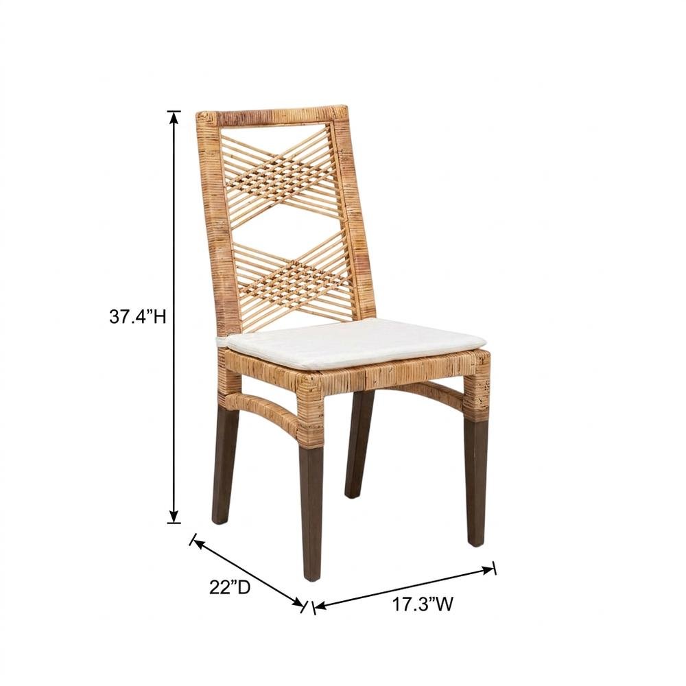 Rattan Dining Chair, White/Natural Brown