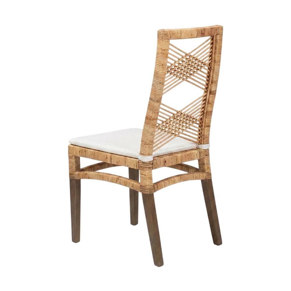 Rattan Dining Chair, White/Natural Brown