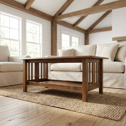 Rectangular Brown Rubberwood Coffee Table with Transitional Style